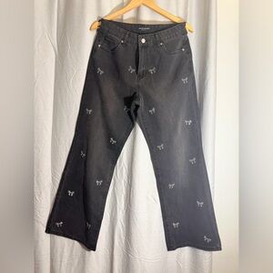 Ashley Mason Charcoal Jeans with Butterfly Design